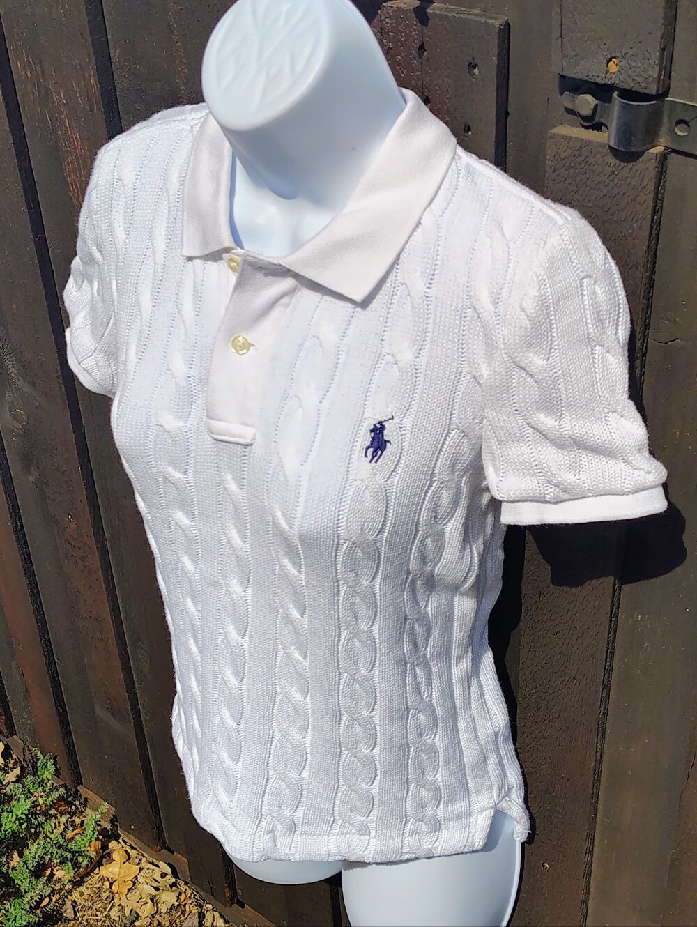 Ralph Lauren White Cable Knit Polo Top